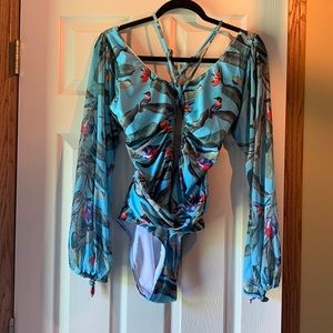 One Piece long Sleeve size large multicolored swimsuit